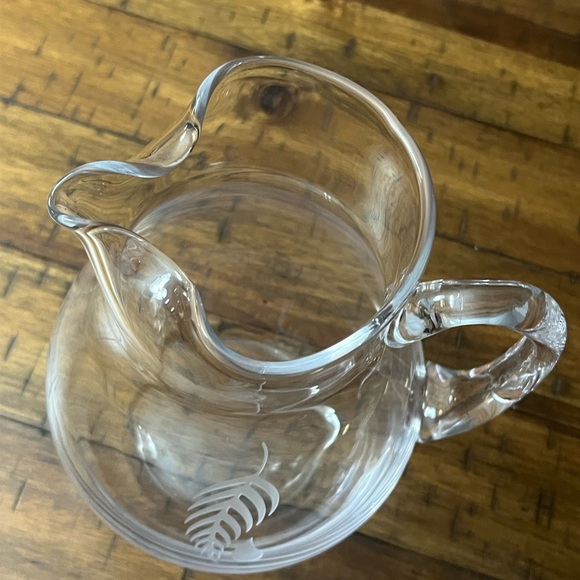 Vintage Etched Leaf Glass Pitcher - Picture 3 of 5
